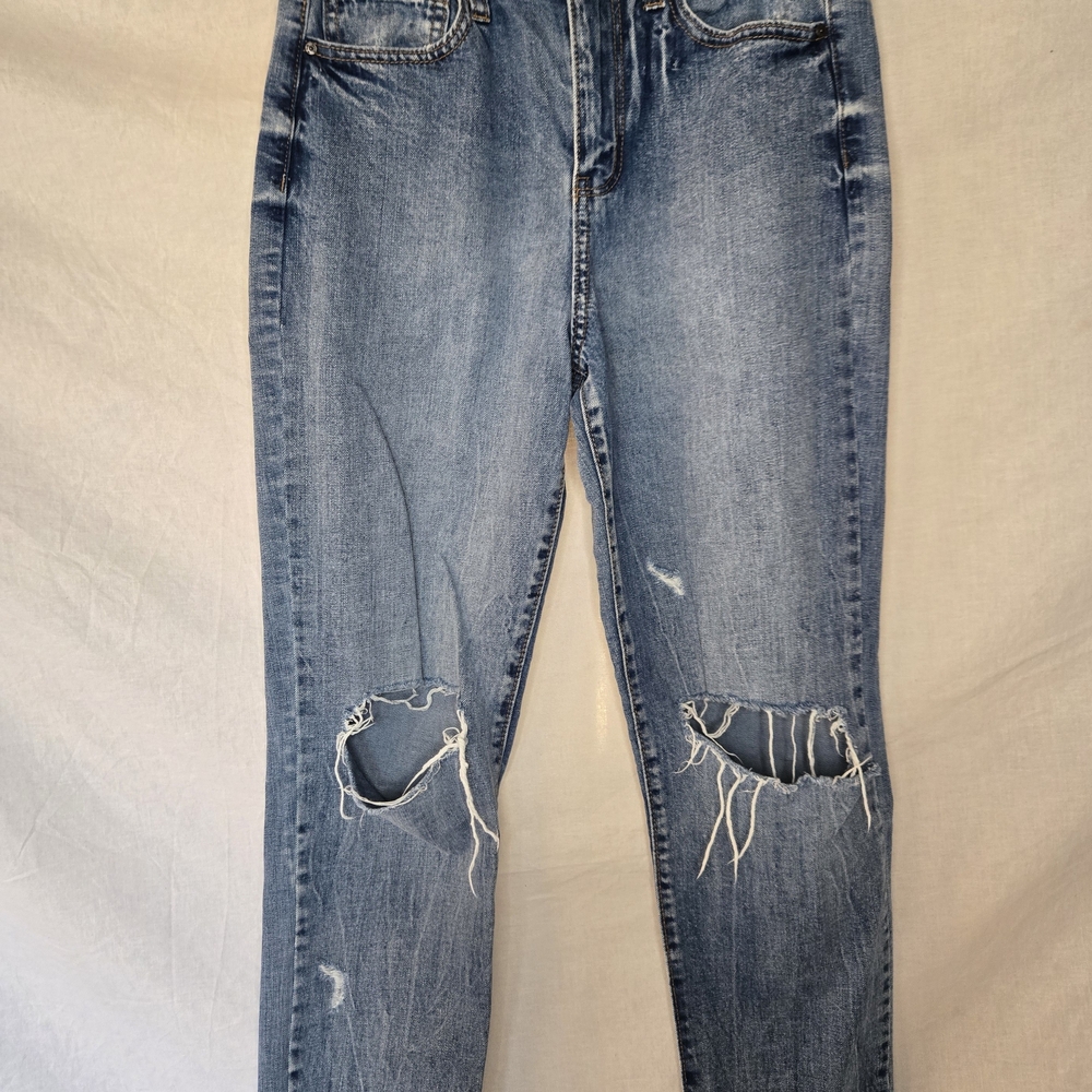 RSQ Vintage Mom Jeans Size 28 Medium Wash Ripped Knees Grunge Retro Distressed